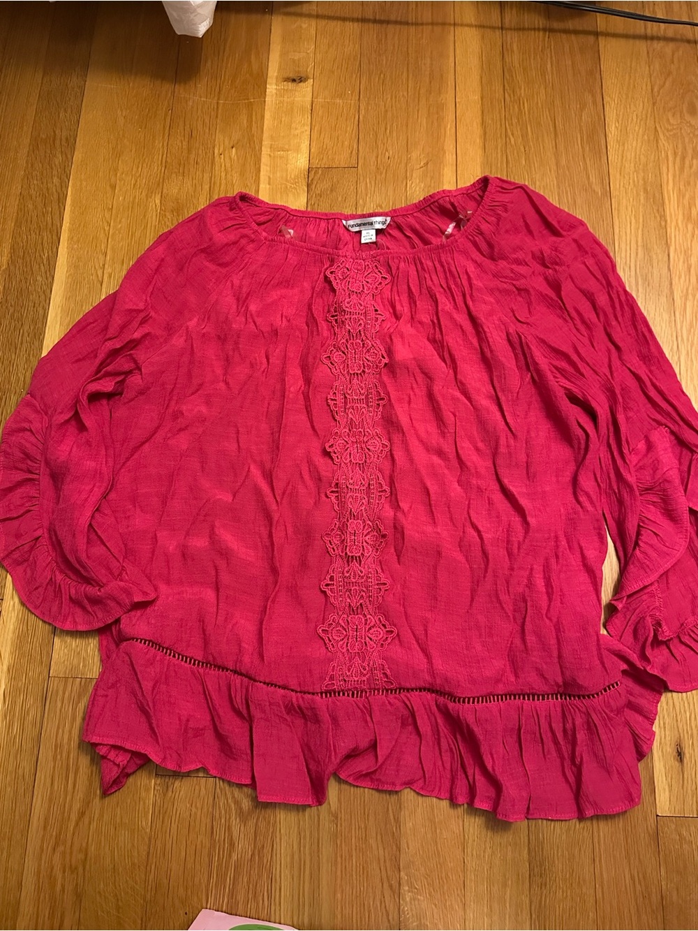 Women’s Crochet-Trim Peasant Blouse — Fuchsia Pink